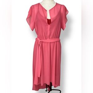 Iris Setlakwe Coral Chiffon Belted Dress Party Event salmon